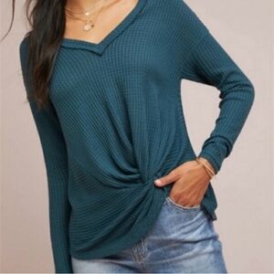 Anthropologie Akemi + Kin Waffle Thermal Twist Knot Front Top, Size Large